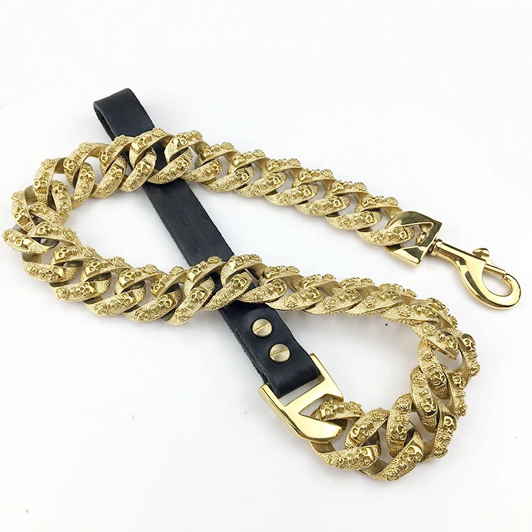 Luxury Custom Gold Chain Dog Leash Stainless Steel Stylish Unique Pattern Lead Leash Snap Hook Metal Pet Chains