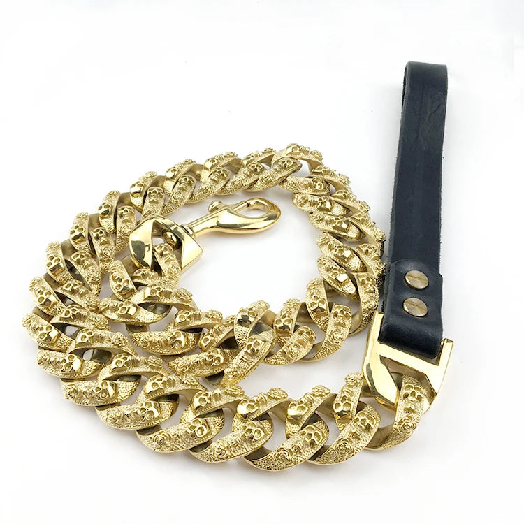 Luxury Custom Gold Chain Dog Leash Stainless Steel Stylish Unique Pattern Lead Leash Snap Hook Metal Pet Chains