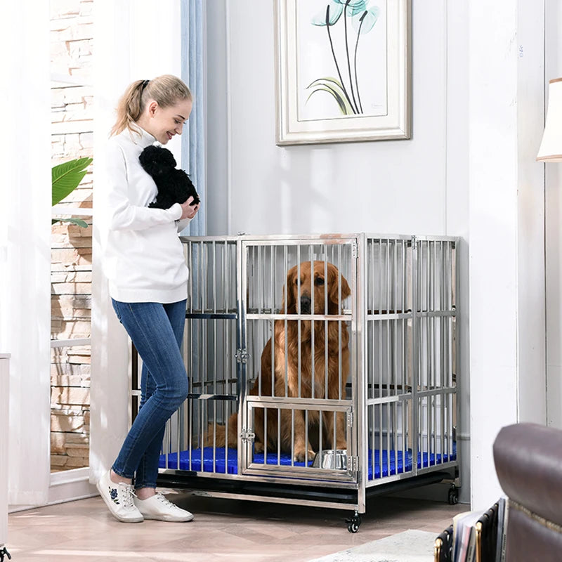 Heavy Duty Single Door Dogs Cage High Strength Stainless Steel Dog Crate Pet Dog Kennel