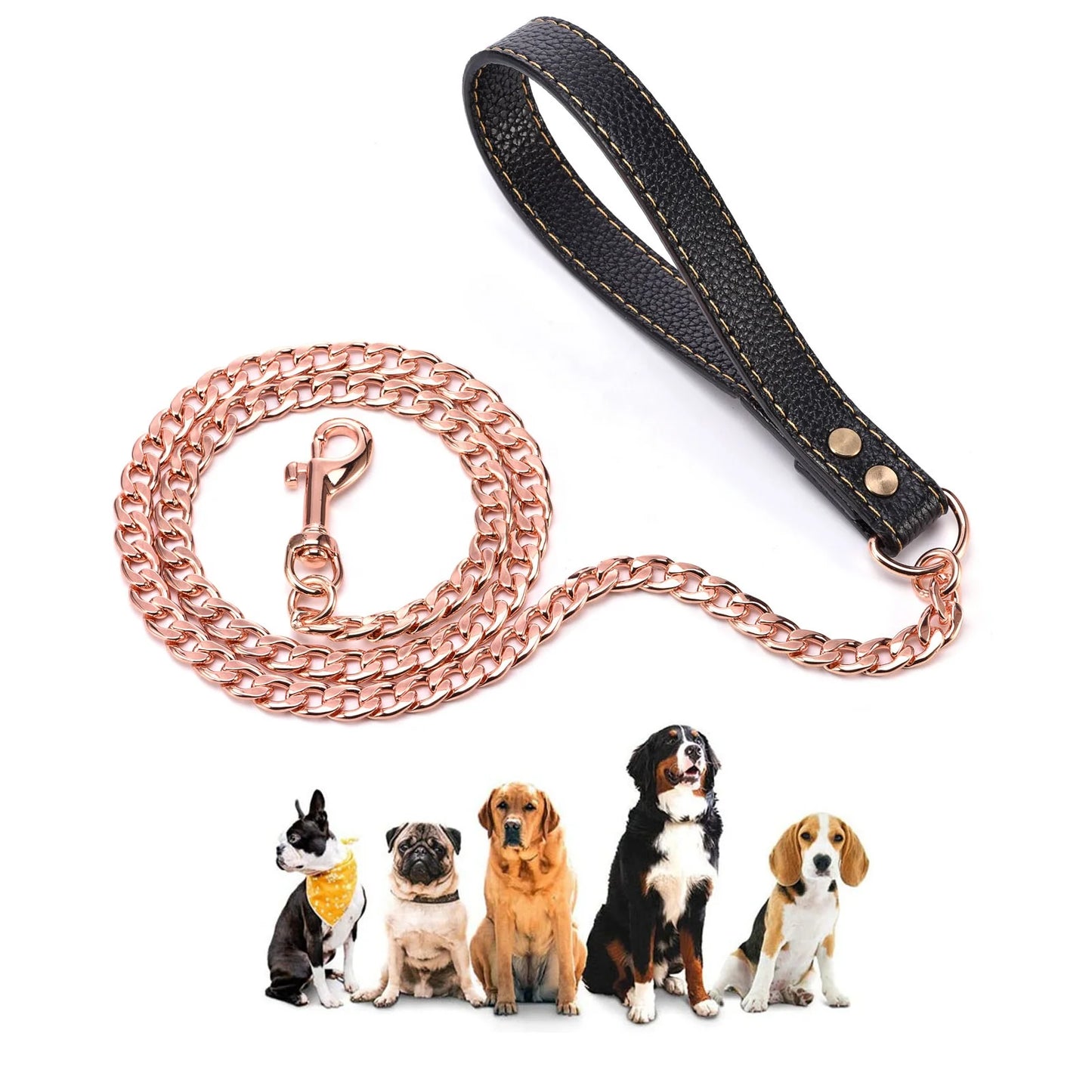 Ergonomic Comfortable Handle Heavy Duty 11.5MM Stainless Steel Pet Leash Luxury Dog Leash Waterproof Chew Proof Chain
