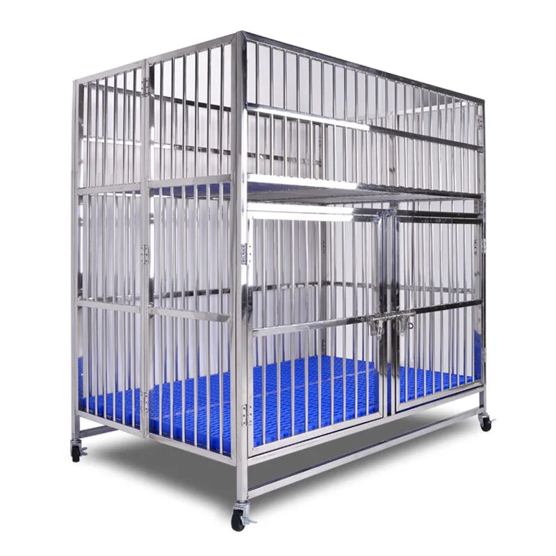 Large Crate Dog Cage Stainless Steel with Solid Pattern Pallet Tray Type