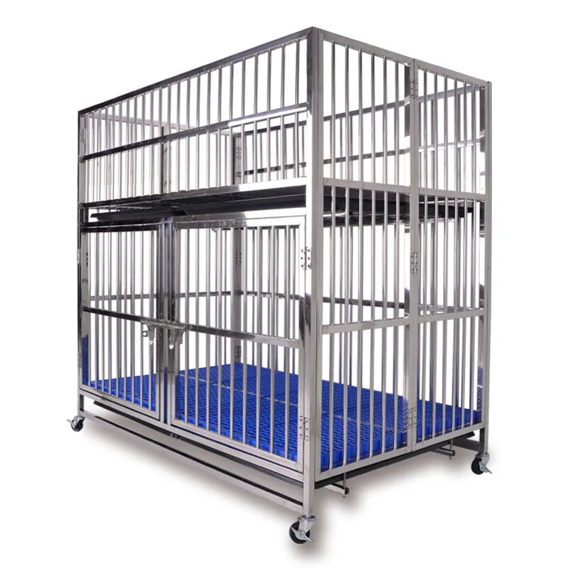 Large Crate Dog Cage Stainless Steel with Solid Pattern Pallet Tray Type