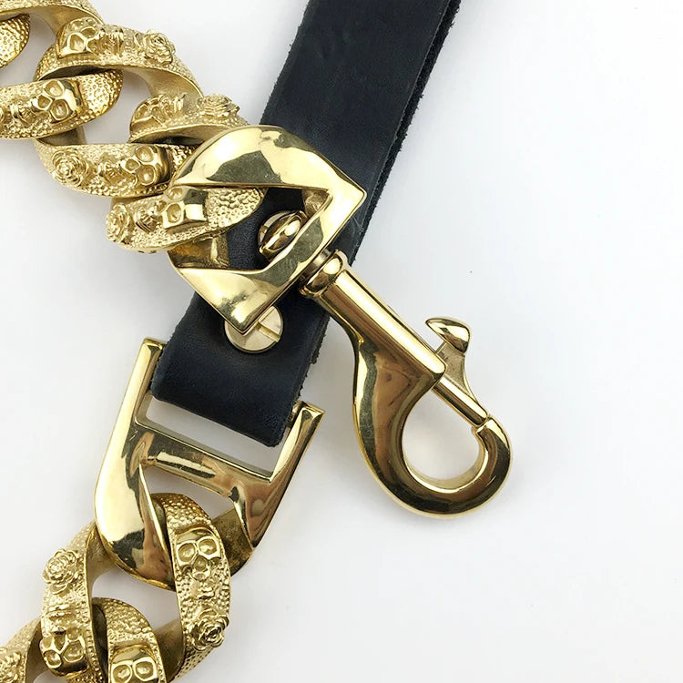 Luxury Custom Gold Chain Dog Leash Stainless Steel Stylish Unique Pattern Lead Leash Snap Hook Metal Pet Chains
