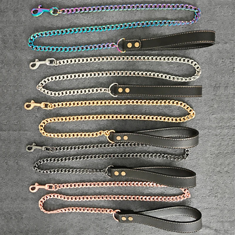 Ergonomic Comfortable Handle Heavy Duty 11.5MM Stainless Steel Pet Leash Luxury Dog Leash Waterproof Chew Proof Chain