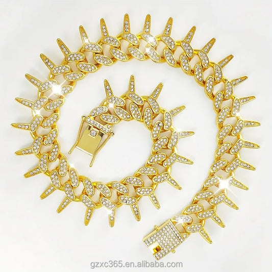 20MM Metal Chain Necklace Cat Gold Diamond Cuban Link Dog Chain Collar