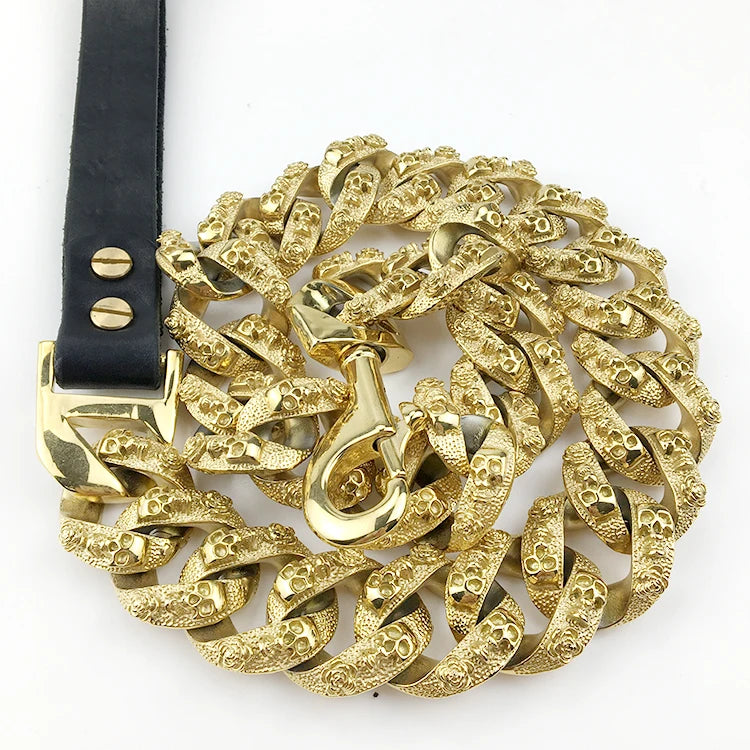 Luxury Custom Gold Chain Dog Leash Stainless Steel Stylish Unique Pattern Lead Leash Snap Hook Metal Pet Chains