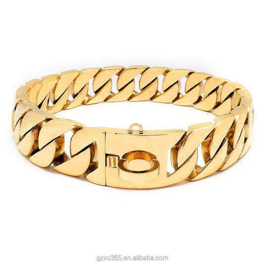 32mm Stainless Steel Rose Gold Heavy-Duty Pet Collars Choke Cuban Dog Chain for Large Dog Pitbull Cuban Link Dog Chain Collar