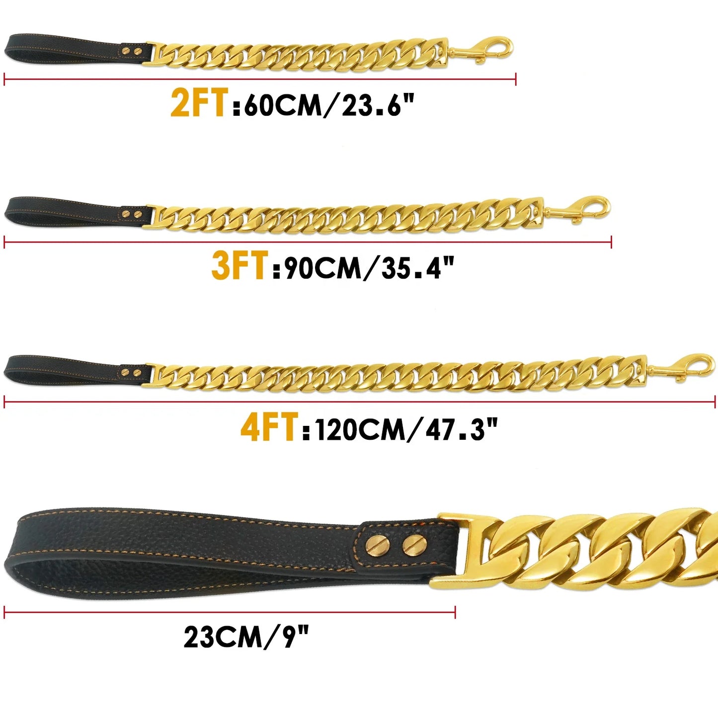 New Design 18K Gold Bully Dogs Doberman Cuban Link Chain High Quality Metal Gold Stainless Steel Three Color Dog Leash