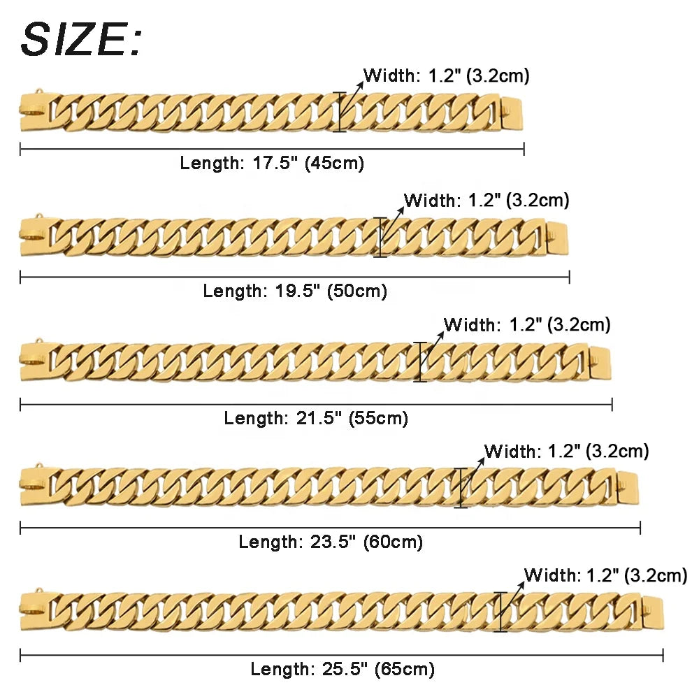 32mm Stainless Steel Rose Gold Heavy-Duty Pet Collars Choke Cuban Dog Chain for Large Dog Pitbull Cuban Link Dog Chain Collar