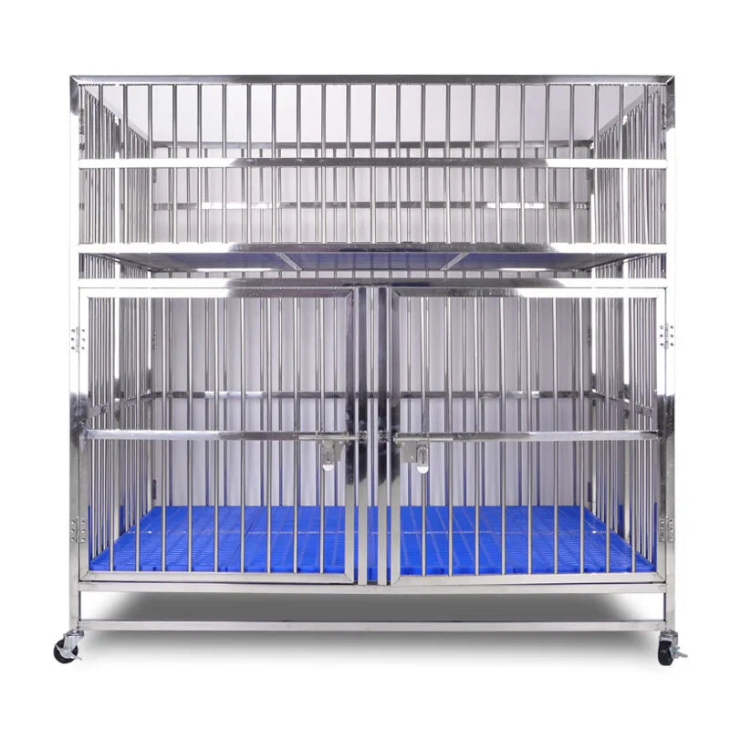 Large Crate Dog Cage Stainless Steel with Solid Pattern Pallet Tray Type