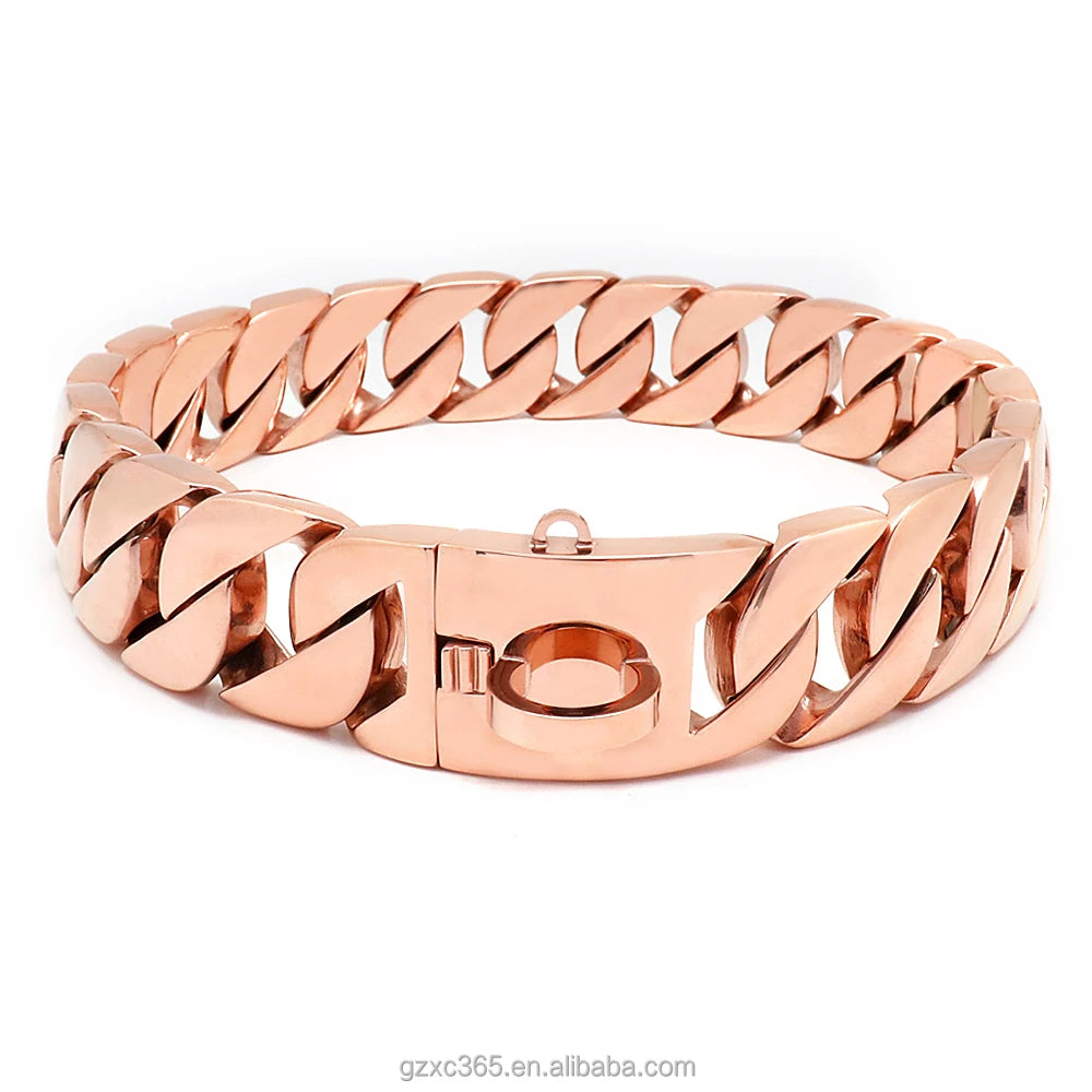32mm Stainless Steel Rose Gold Heavy-Duty Pet Collars Choke Cuban Dog Chain for Large Dog Pitbull Cuban Link Dog Chain Collar