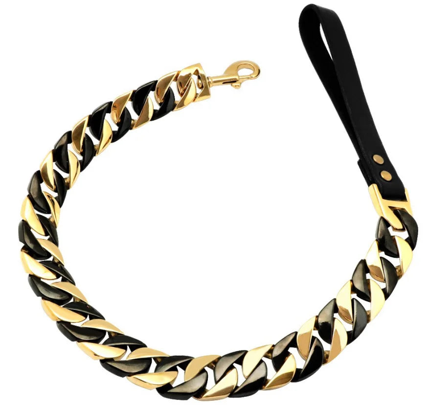 New Design 18K Gold Bully Dogs Doberman Cuban Link Chain High Quality Metal Gold Stainless Steel Three Color Dog Leash