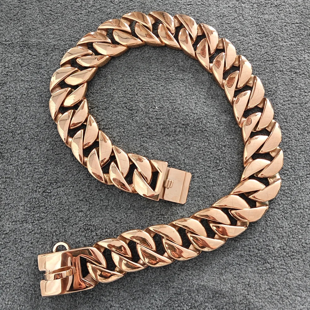 32mm Stainless Steel Rose Gold Heavy-Duty Pet Collars Choke Cuban Dog Chain for Large Dog Pitbull Cuban Link Dog Chain Collar