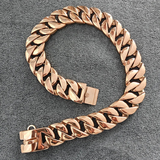 32mm Stainless Steel Rose Gold Heavy-Duty Pet Collars Choke Cuban Dog Chain for Large Dog Pitbull Cuban Link Dog Chain Collar