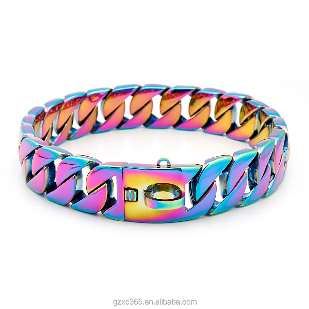 32mm Stainless Steel Rose Gold Heavy-Duty Pet Collars Choke Cuban Dog Chain for Large Dog Pitbull Cuban Link Dog Chain Collar
